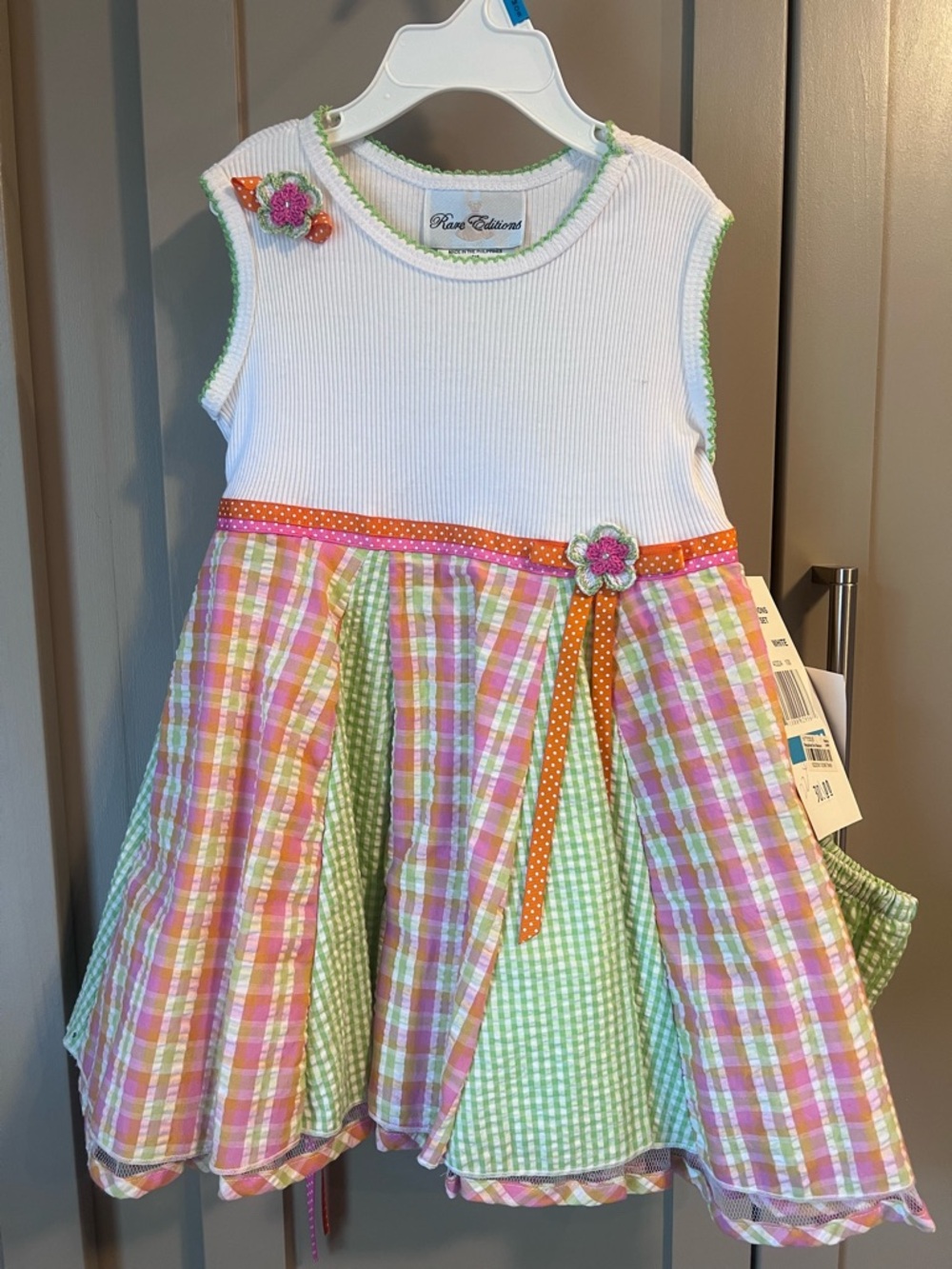 Rare Editions Toddler Girl 2pc White, Pink, Green Plaid Dress Size 24M - NWT